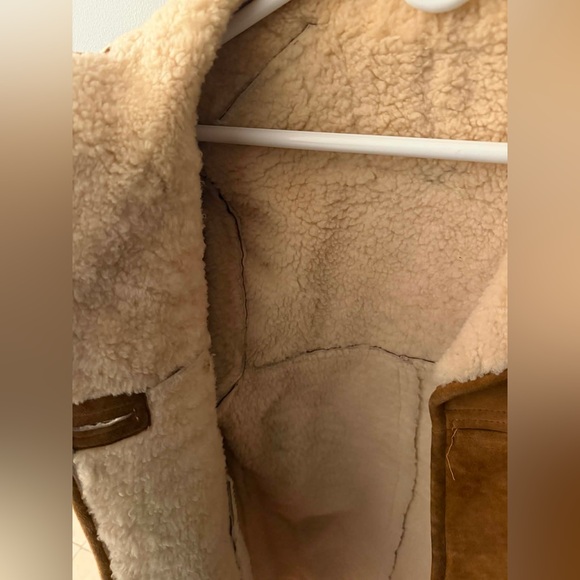 Vintage Real Sheepskin Shearling Coat Size 34 Camel Brown Winter Jacket - Picture 6 of 6